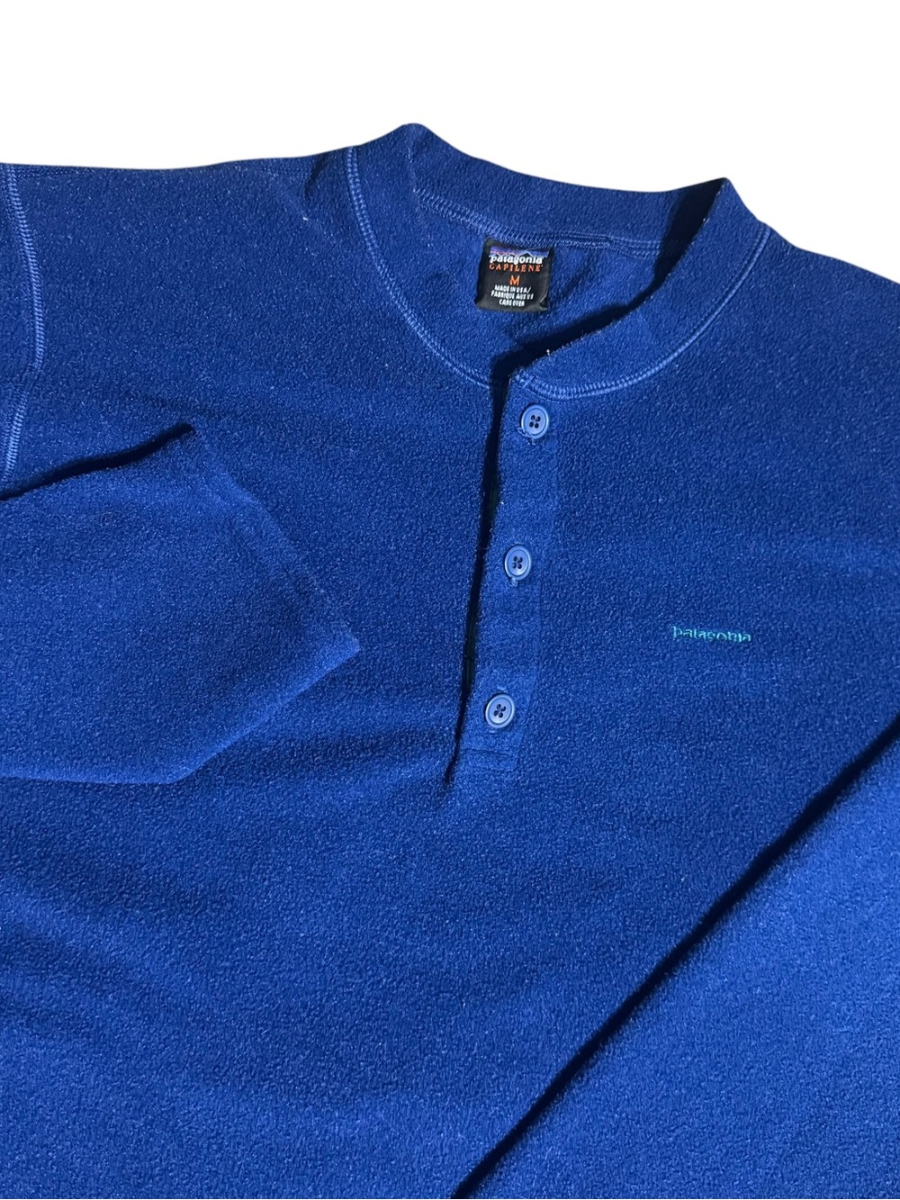 Vintage Patagonia Capilene Sweater Mens M Blue 90s Fleece Henley Long Sleeve